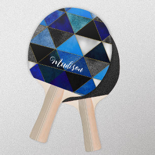 Chique blauw turquoise grijs geometrisch tafeltennisbatje
