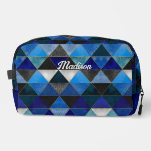 Chique blauw turquoise grijs geometrisch toilettasje
