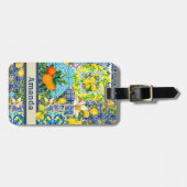 Chique blauw turquoise siciliaanse citrus bloemige bagagelabel (Voorkant horizontaal)