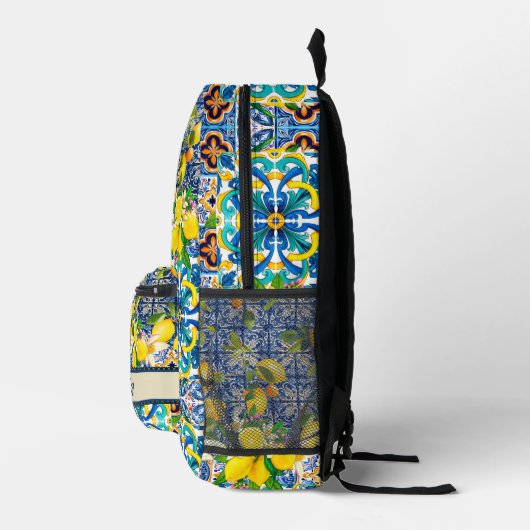 Chique blauw turquoise siciliaanse citrus bloemige bedrukte rugzak (Rechts)