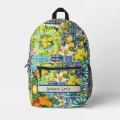 Chique blauw turquoise siciliaanse citrus bloemige bedrukte rugzak (Voorkant)