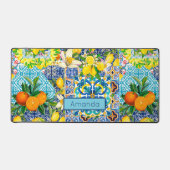 Chique blauw turquoise siciliaanse citrus bloemige bureaumat (Voorkant)