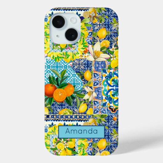 Chique blauw turquoise siciliaanse citrus bloemige Case-Mate iPhone case (Achterkant)