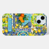 Chique blauw turquoise siciliaanse citrus bloemige Case-Mate iPhone case (Achterkant (horizontaal))