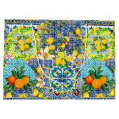 Chique blauw turquoise siciliaanse citrus bloemige groot cadeauzakje (Achterkant)