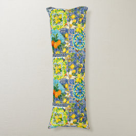 Chique blauw turquoise siciliaanse citrus bloemige lichaamskussen