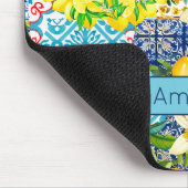 Chique blauw turquoise siciliaanse citrus bloemige muismat (Hoek)