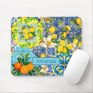 Chique blauw turquoise siciliaanse citrus bloemige muismat