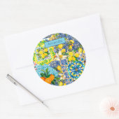 Chique blauw turquoise siciliaanse citrus bloemige ronde sticker (Envelop)