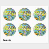Chique blauw turquoise siciliaanse citrus bloemige ronde sticker (Vel)