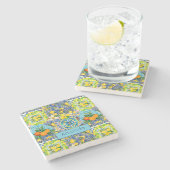 Chique blauw turquoise siciliaanse citrus bloemige stenen onderzetter (Zijkant)