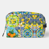 Chique blauw turquoise siciliaanse citrus bloemige toilettasje (Achterkant)