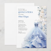 Chique blauw weelderige jurk waterverf bloemen pio kaart (Voorkant / Achterkant)