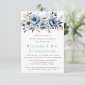 Chique blauw wit bloem bruidsmeisjes lunch kaart (Staand voorkant)