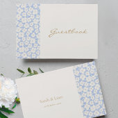 Chique Blauw & Wit Bloemen Daisy Bruiloft Gastenbo Gastenboek