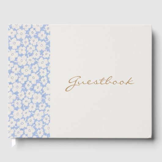 Chique Blauw & Wit Bloemen Daisy Bruiloft Gastenbo Gastenboek (Voorkant)