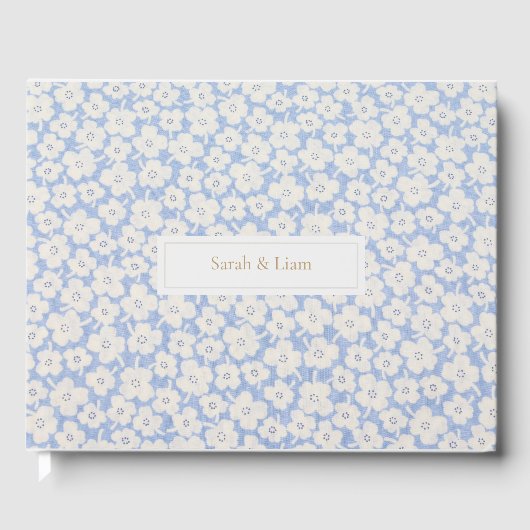 Chique Blauw & Wit Bloemen Paar Bruiloft Gastenboek (Voorkant)