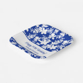 Chique Blauw Wit Bloemen Patroon 70e Verjaardag Papieren Bordje (Gebogen)