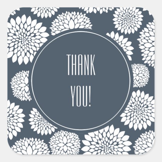 Chique blauw wit bloemen vierkante sticker (Voorkant)