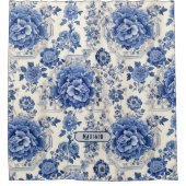 Chique Blauw wit bloemenchinoiserie toile monogram Douchegordijn (Voorkant)