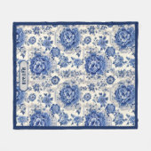 Chique Blauw wit bloemenchinoiserie toile monogram Fleece Deken (Voorkant (Horizontaal))