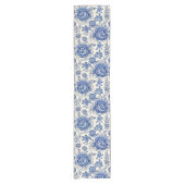 Chique Blauw wit bloemenchinoiserie toile monogram Korte Tafelloper (Voorkant)