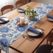 Chique Blauw wit bloemenchinoiserie toile monogram Korte Tafelloper