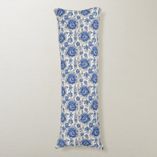 Chique Blauw wit bloemenchinoiserie toile monogram Lichaamskussen