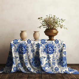 Chique Blauw wit bloemenchinoiserie toile monogram Tafelkleed