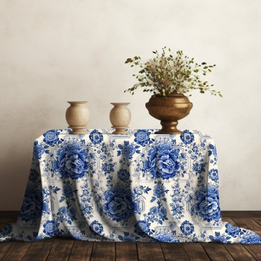Chique Blauw wit bloemenchinoiserie toile monogram Tafelkleed