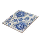 Chique Blauw wit bloemenchinoiserie toile monogram Tegeltje (Zijkant)