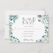 Chique blauw wit bloementuin bruiloft RSVP kaartje (Voorkant)