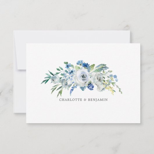 Chique blauw wit bloementuin bruiloft RSVP kaartje (Achterkant)