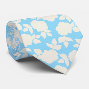 Chique blauw & wit bloemmotief stropdas