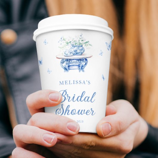 Chique Blauw Wit Chinoiserie Vrijgezellenfeest Papieren Bekers