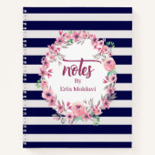 Chique Blauw & Wit Gestreept Floral Lijst Journal/ Notitieboek (Voorkant)