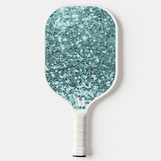 Chique Blauw Wit Glitterij Sparkles Modern Monogra Pickleball Paddle (Achterkant)