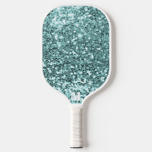 Chique Blauw Wit Glitterij Sparkles Modern Monogra Pickleball Paddle (Voorkant)