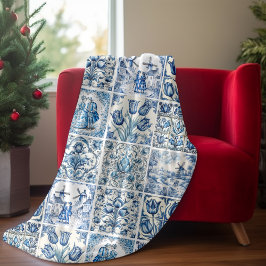 Chique Blauw wit land scènes toile de jouy Fleece Deken