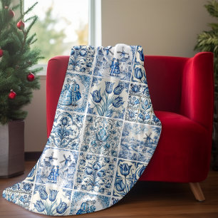 Chique Blauw wit land scènes toile de jouy Fleece Deken