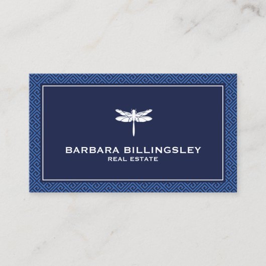 Chique blauw/wit libellen makelaar, ontwerper visitekaartje (Voorkant)