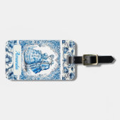 Chique Blauw wit lijsten toile de jouy monogram Bagagelabel (Voorkant horizontaal)