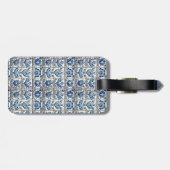 Chique Blauw wit lijsten toile de jouy monogram Bagagelabel (Achterkant horizontaal)