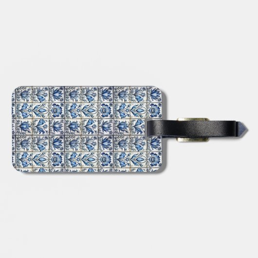 Chique Blauw wit lijsten toile de jouy monogram Bagagelabel (Achterkant horizontaal)