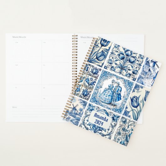 Chique Blauw wit lijsten toile de jouy monogram Planner (Display)