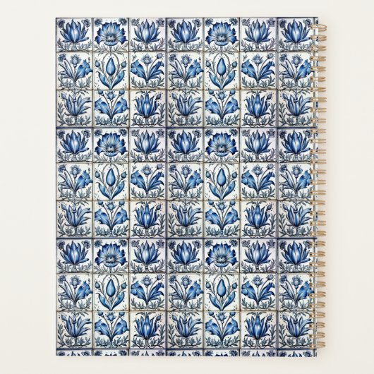 Chique Blauw wit lijsten toile de jouy monogram Planner (Achterkant)