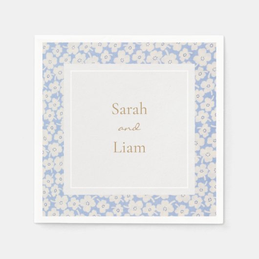 Chique Blauw & Wit Petit Fleur Papier Servet (Voorkant)