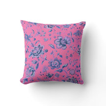 Chique Blauw Wit Roze Bloemen Tapestry Sierkussen