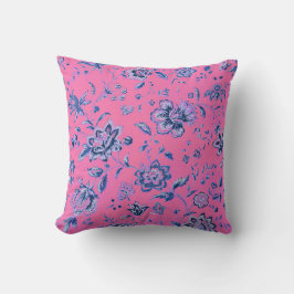 Chique Blauw Wit Roze Bloemen Tapestry Sierkussen