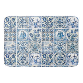 Chique Blauw wit toile de jouy Poppen en bloemen Badmat